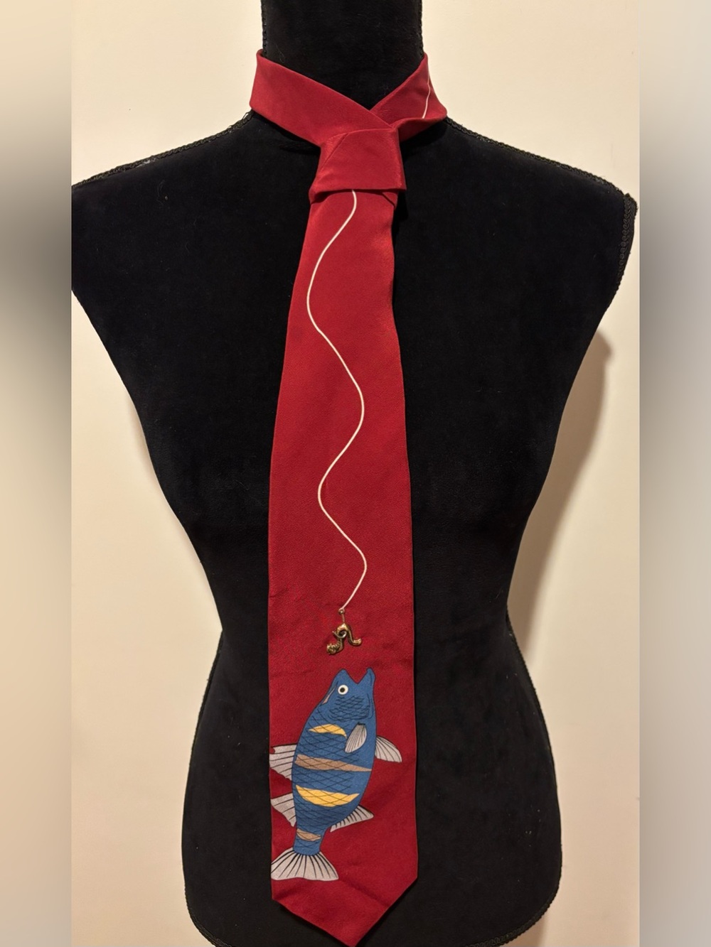 Vicky Davis Red Silk Getting Hooked Fishing Tie